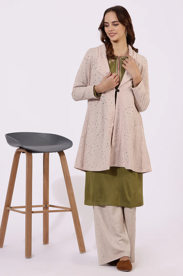Pink Thread Embroidered Chenille Schiffli Straight Shrug